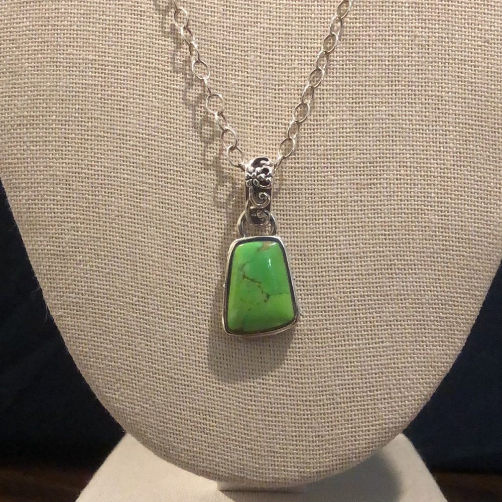 BARSE Green Turquoise Filagree Pendant Sterling Silver Open Link Necklace - Picture 4 of 9